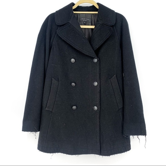 Rag & Bone Raw Hem Black Wool Pea Coat Size M - Picture 1 of 9